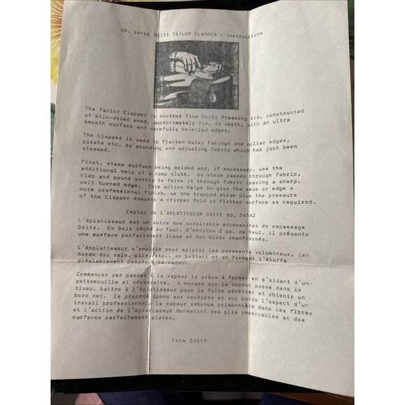 Dritz Inc. Vintage Wood Tailor Clapper with instruction sheet - Picture 8 of 10